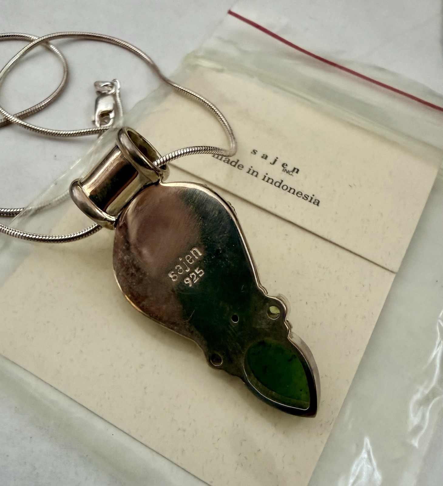 Vintage Sajen Sterling Silver Gemstone Carved Goddess Necklace Pendant