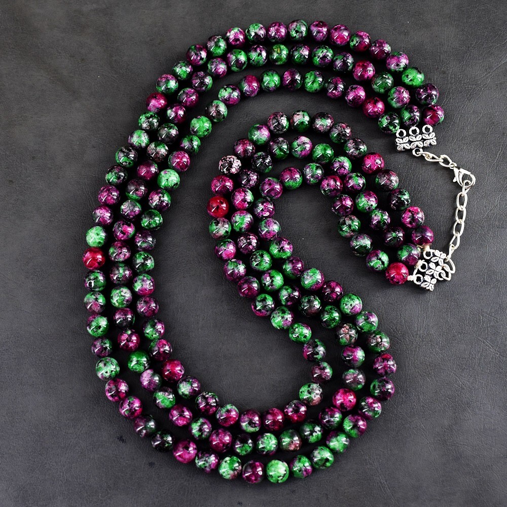 692 Cts Attractive 3 Strands Ruby Zoisite Round Shape Beaded Necklace VK 22 E668