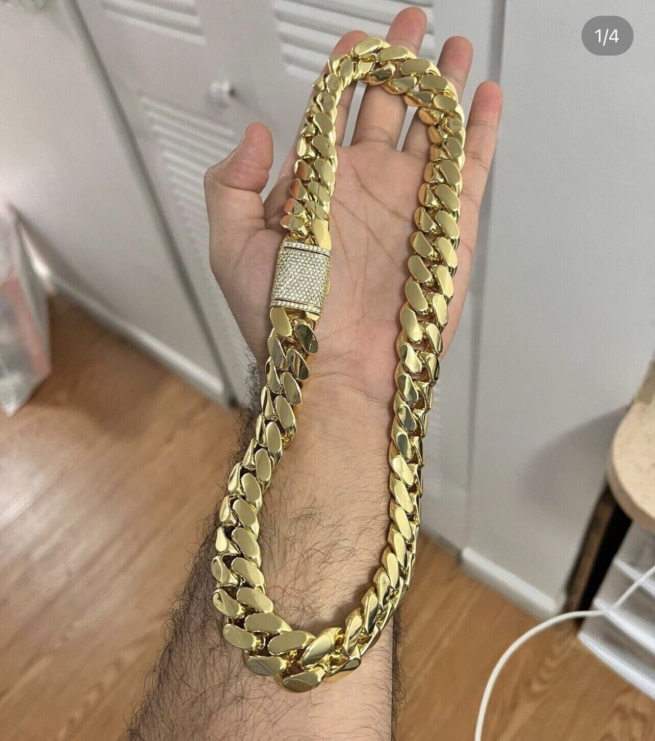 Men’s Custom 12mm Thick and 24 Inch Long Solid Cuban Necklace in 925 Silver