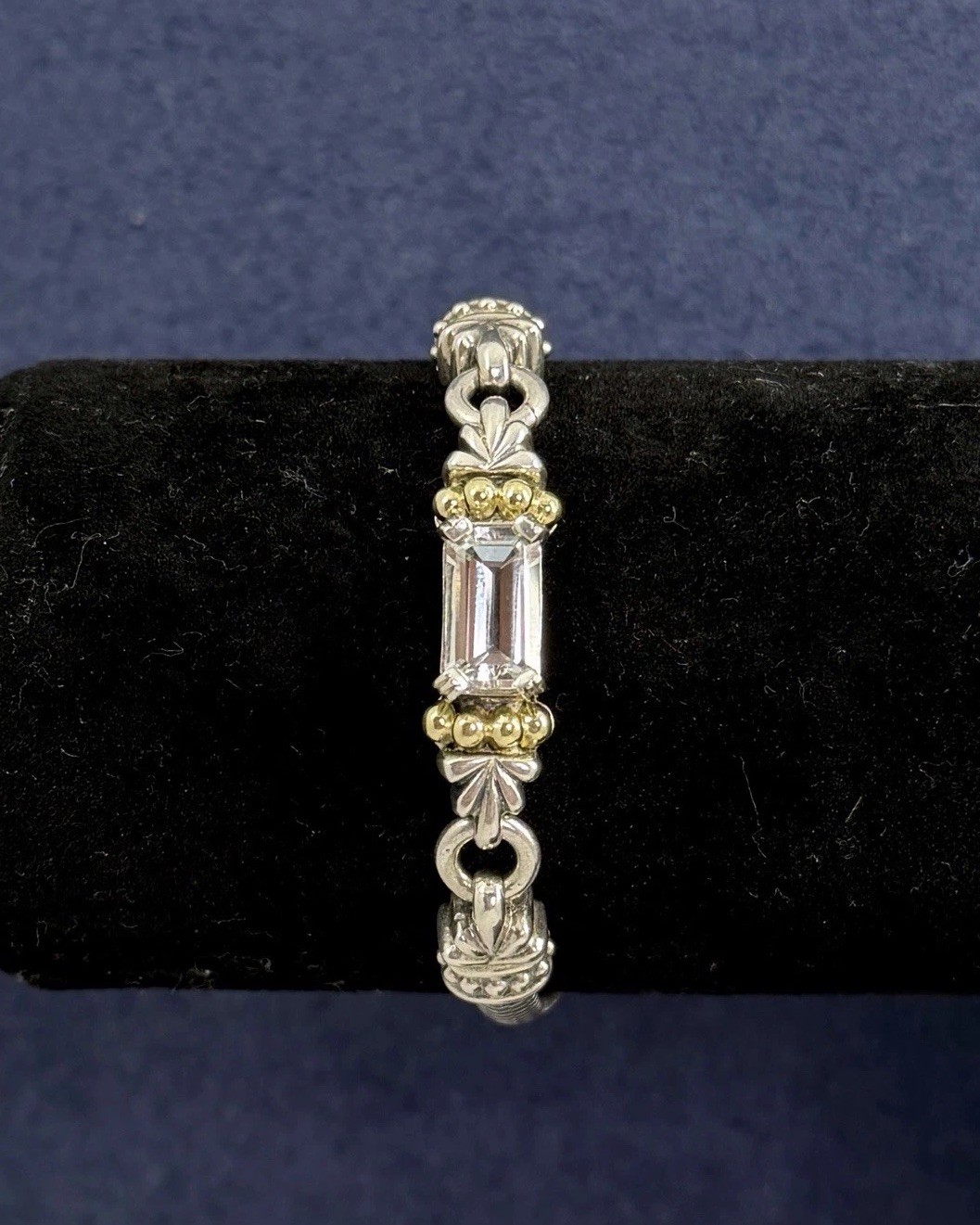 LAGOS CAVIAR Sterling Silver 18K Yellow Gold Faceted White Topaz 6.75” Bracelet