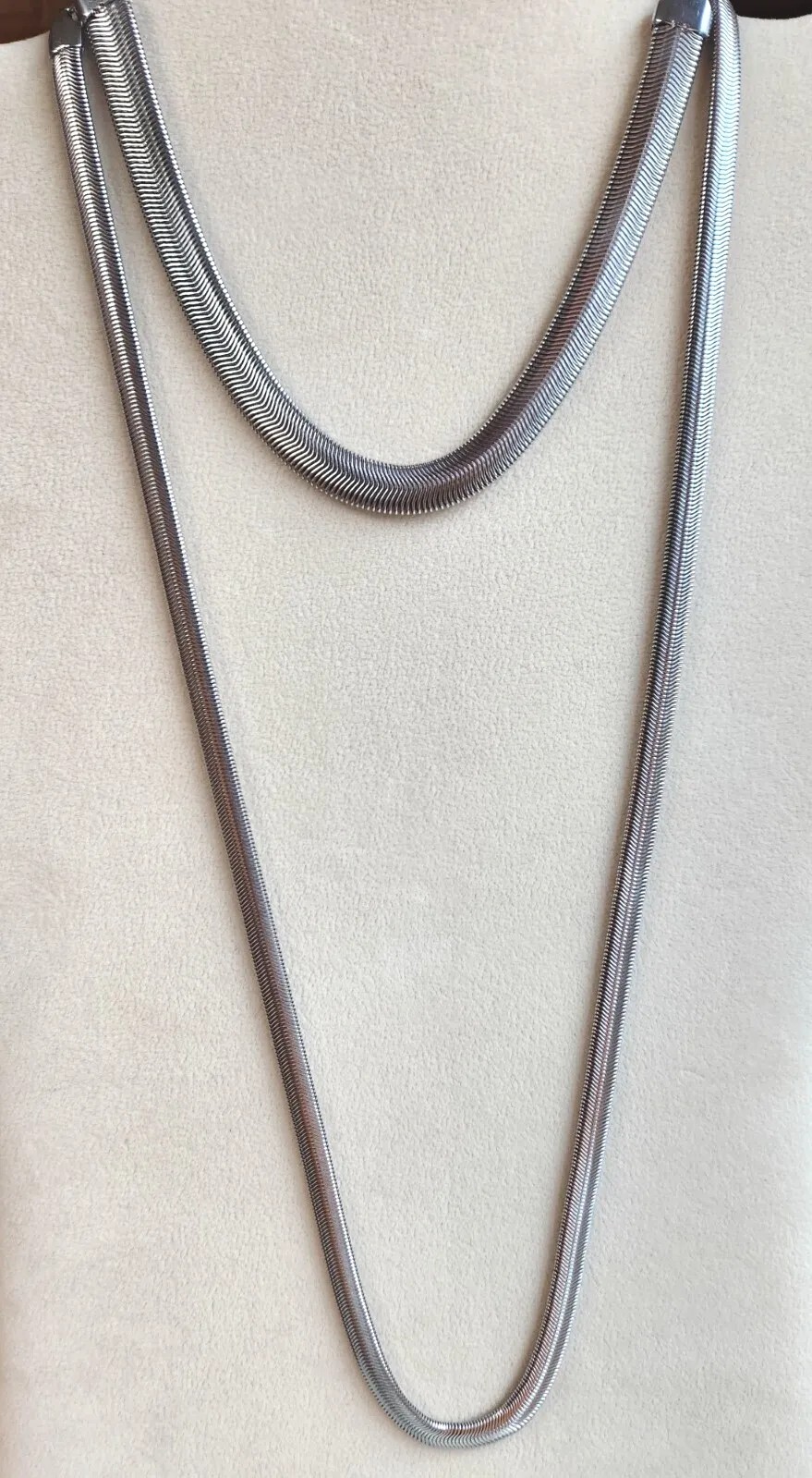 Flat Oval Snake Chain and Bracelet Set in 316L Stainless Unisex 24 & 8.5 Inch
