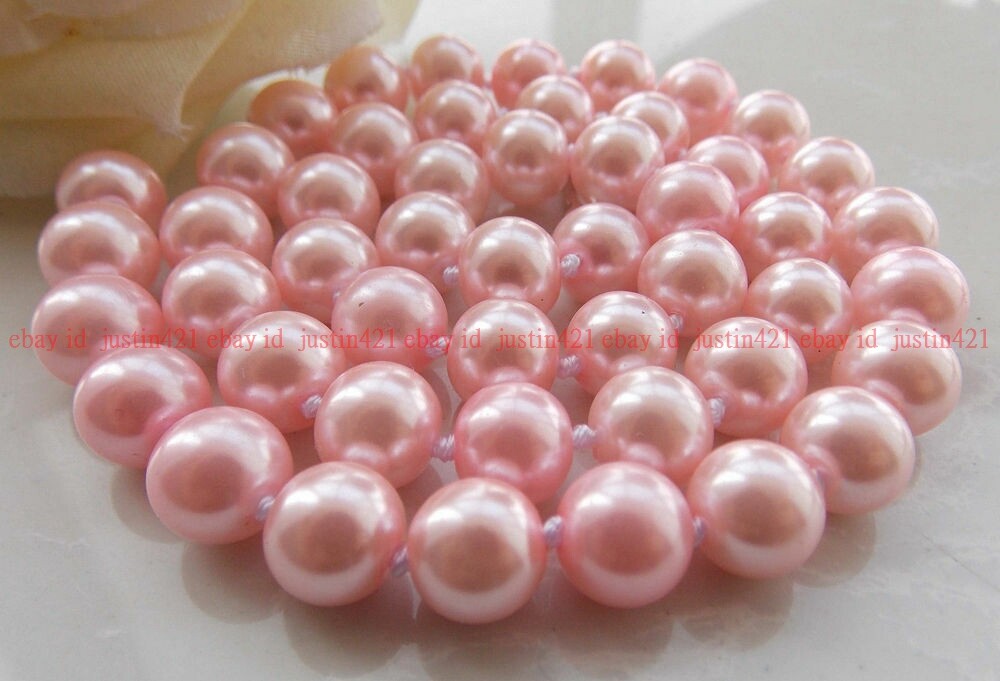8-12mm Shell Pearl Round Gems Beads Necklace 18″ Magnet Clasp（Not real pearls）