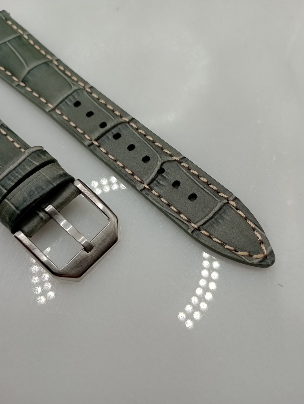 New 20mm Geckota Watchgecko Alligator Grain Calf Leather Grey Watch Strap 6B148