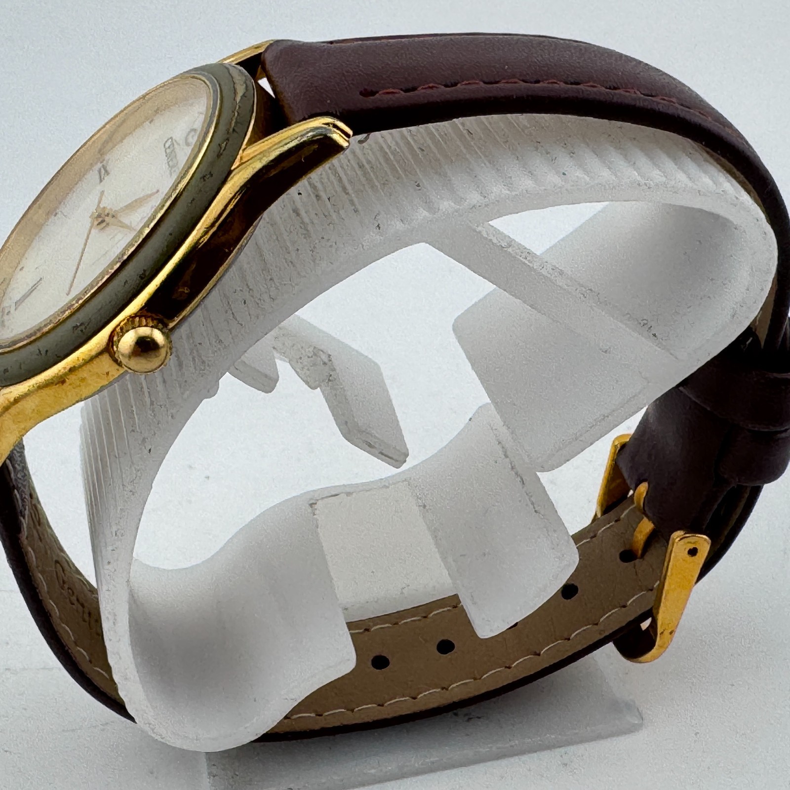 VTG Cenere Quartz Watch Unisex Gold Tone Leather MOP Dial Analog New Battery