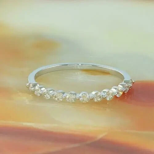 1CT Round Cut Real Moissanite Fancy Wedding Band Ring 14K White Gold Over