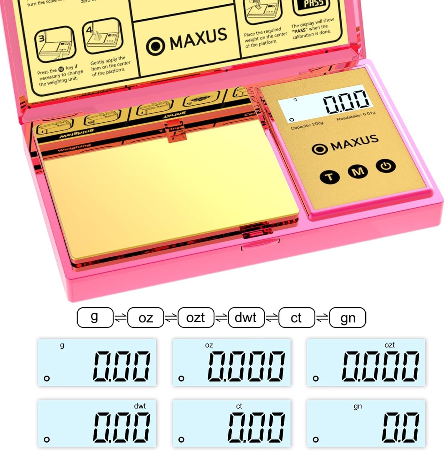 Luxury Pink Pocket Scale 200g x 0.01g – Backlit LCD & Tare Function for Easy Use