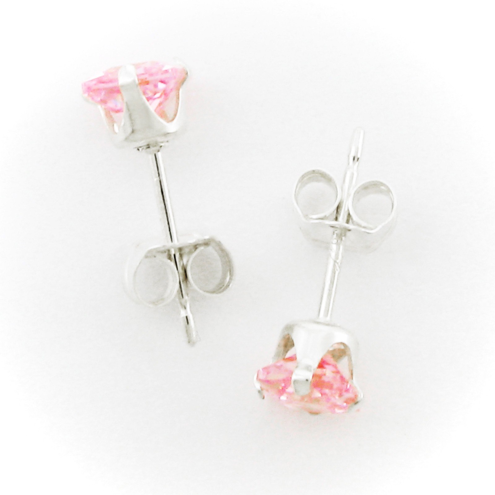 4mm Square PINK Post Earrings – SOLID 925 Sterling Silver Settings