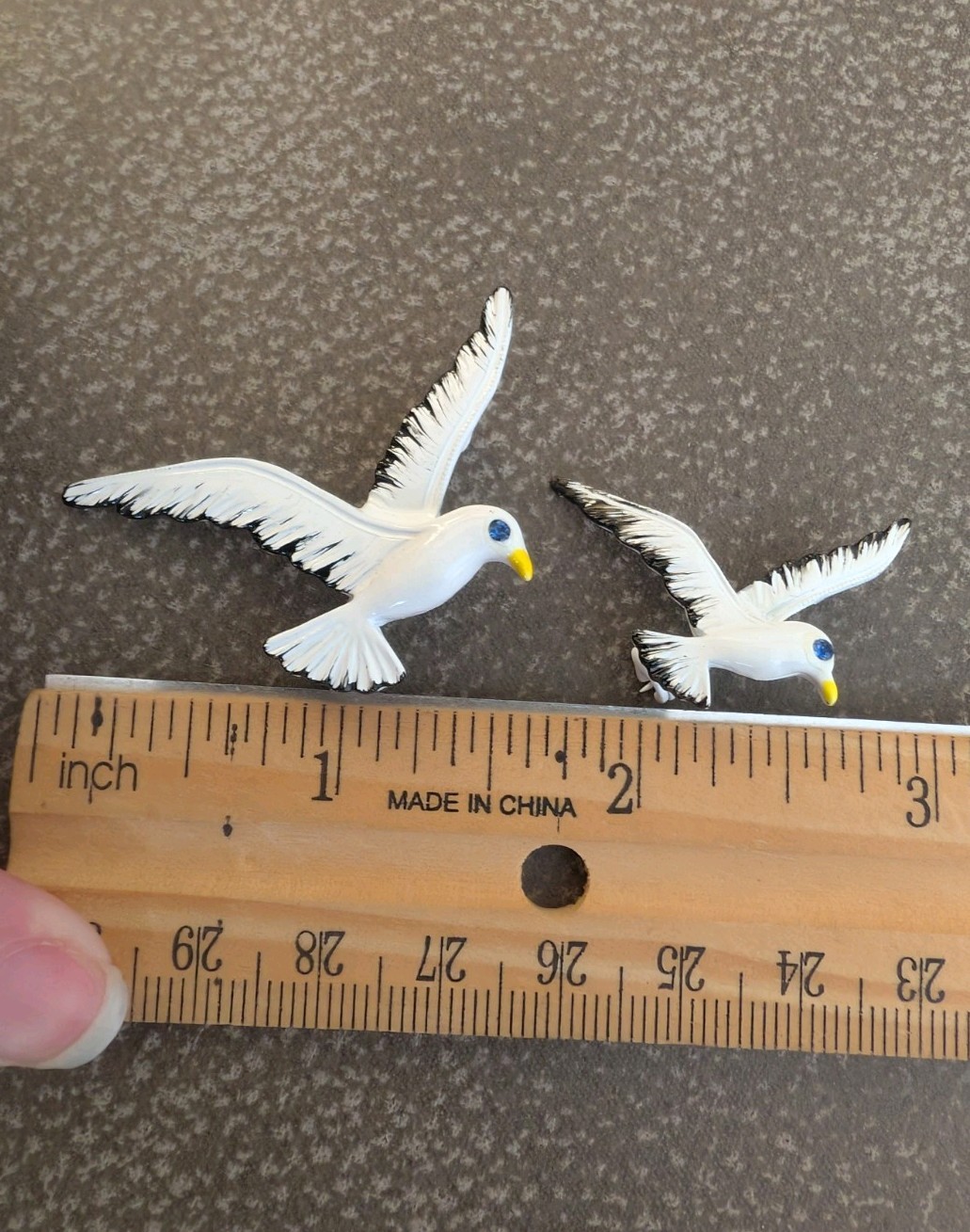 2 Vintage SIGNED GERRYS Seagull Enamel Brooches- 1 Large & 1 Small
