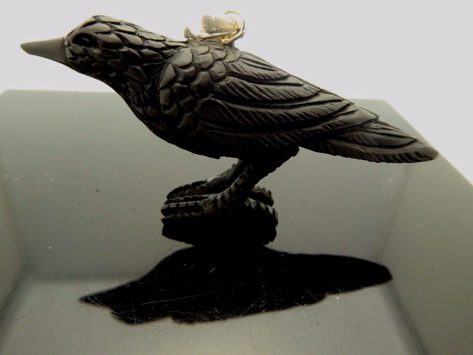 Black Crow Water Buffalo Horn Sterling Silver 3D Bird Pendant Talisman Necklace