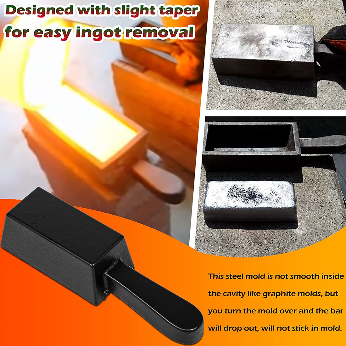 25 oz Cast Iron Loaf Bar Ingot Mold Lead Handle Melting Gold Silver Copper Scrap