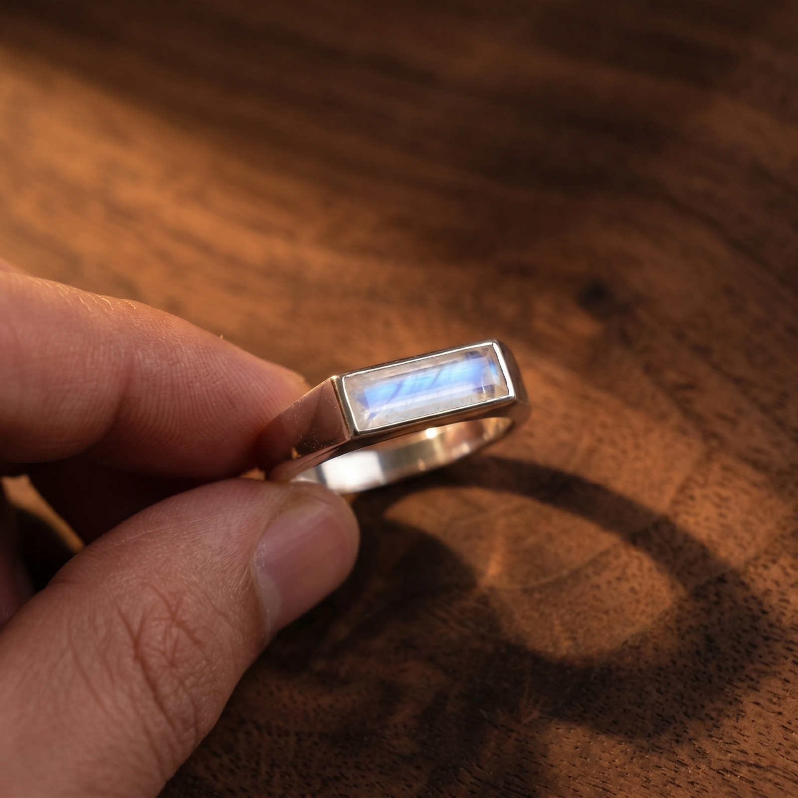 Natural Moonstone Ring Mens 925 Sterling Silver Signet Ring Handmade Jewelry
