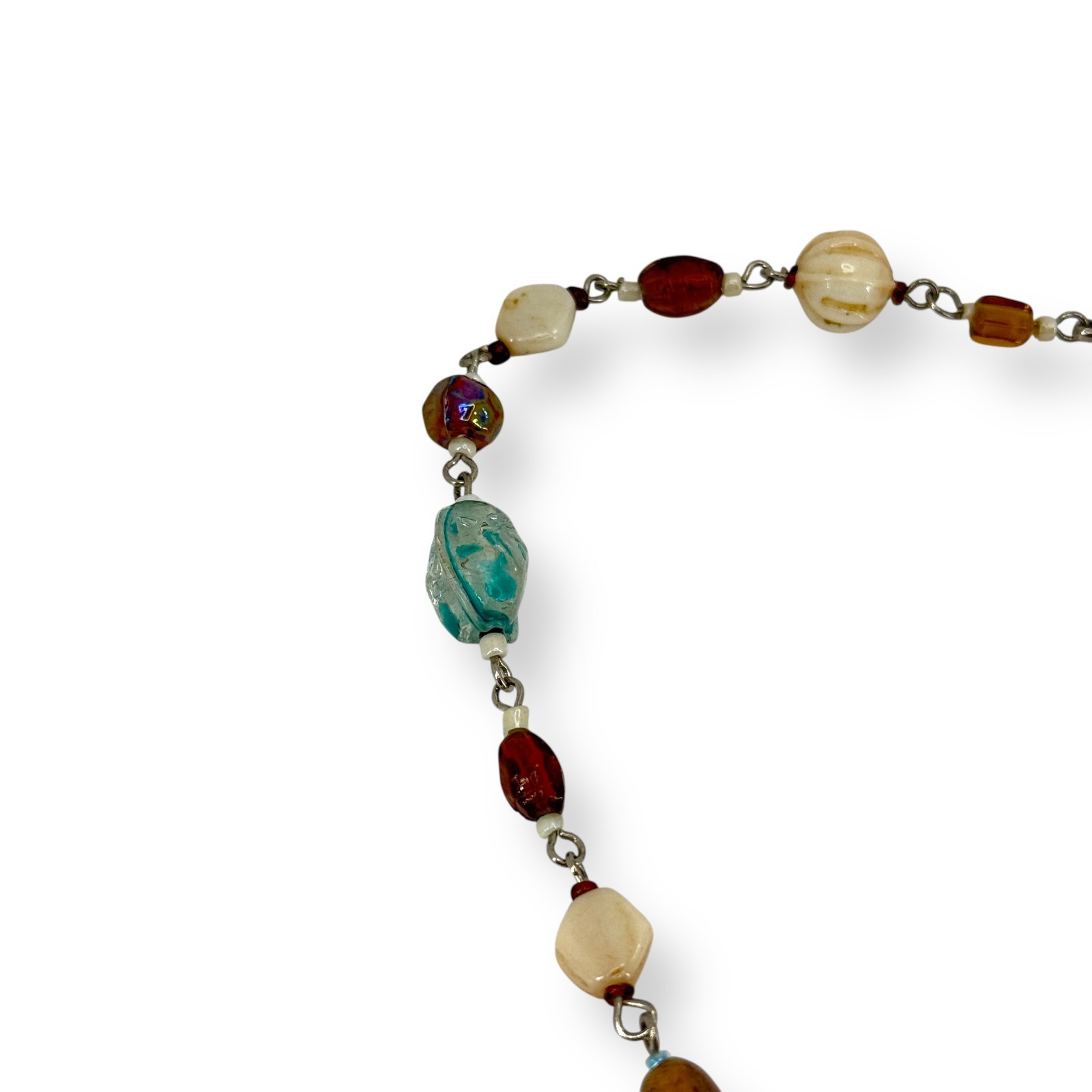 VTG Faux Bone Beaded Gemstone Necklace Earring Set Multicolor Hand Made Pendant