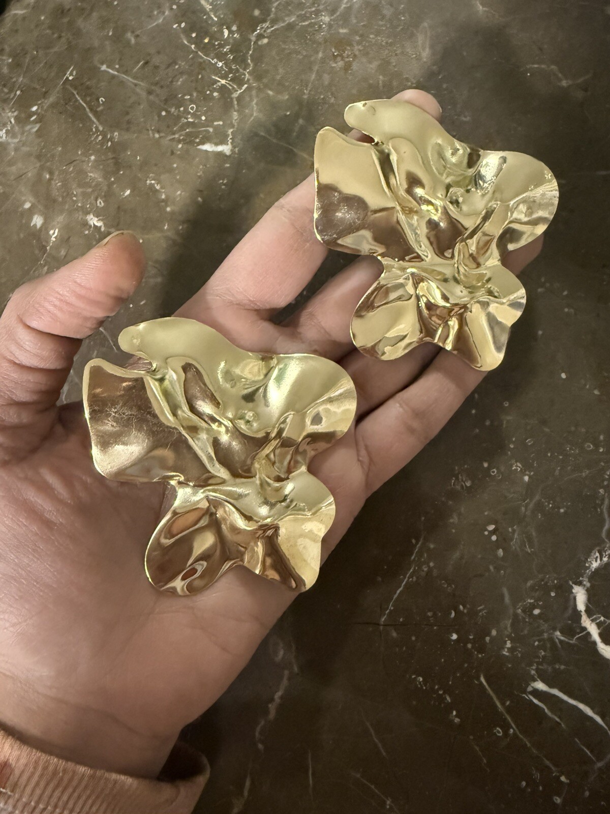 Big Gold Studs Earrings Vintage Style Metal Chunky Statement Huge Abstract Large