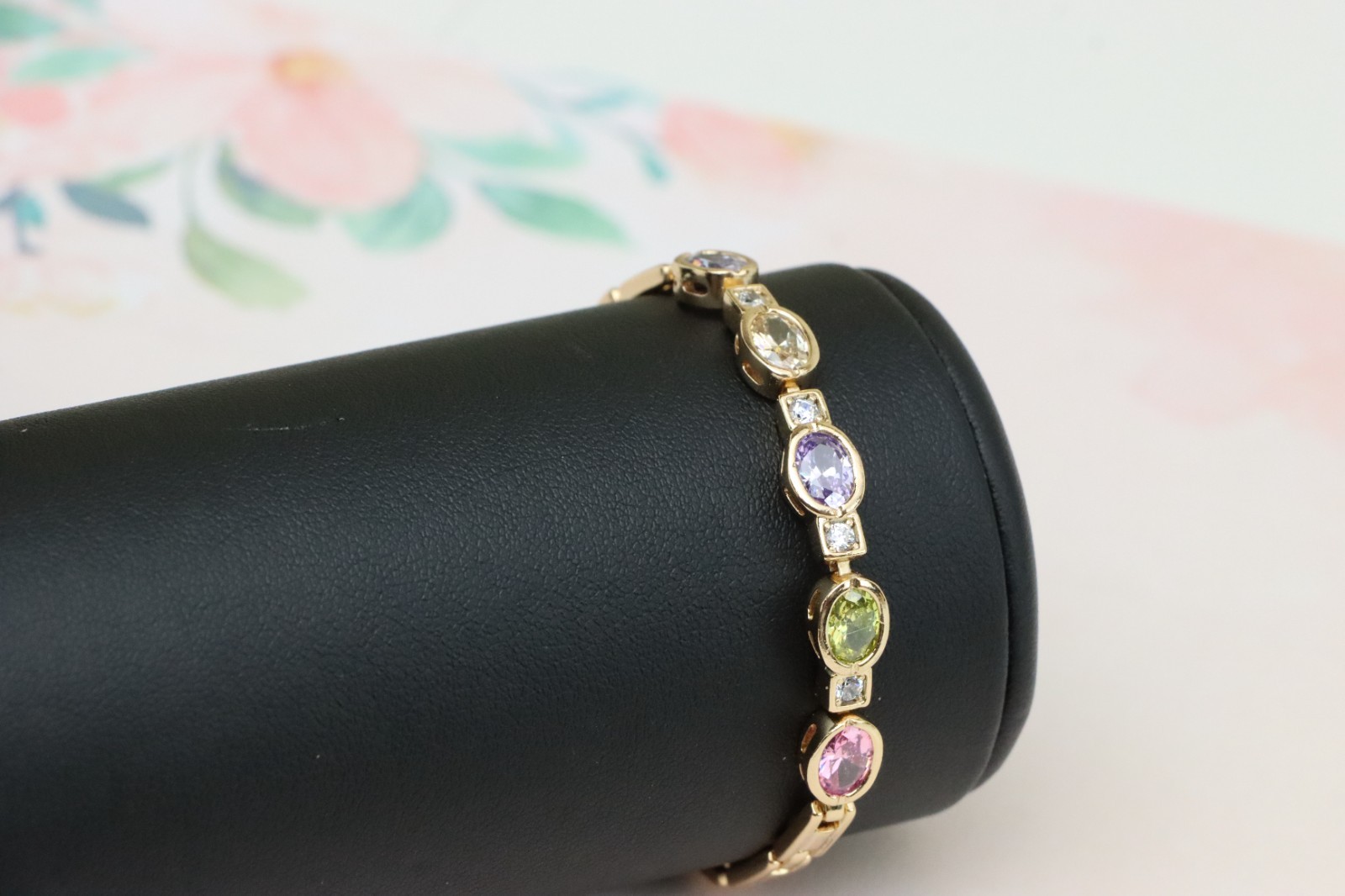 Rose Gold Plated Adjustable Bracelet, XPBL0755 Elegant Oval Multicolor Gem