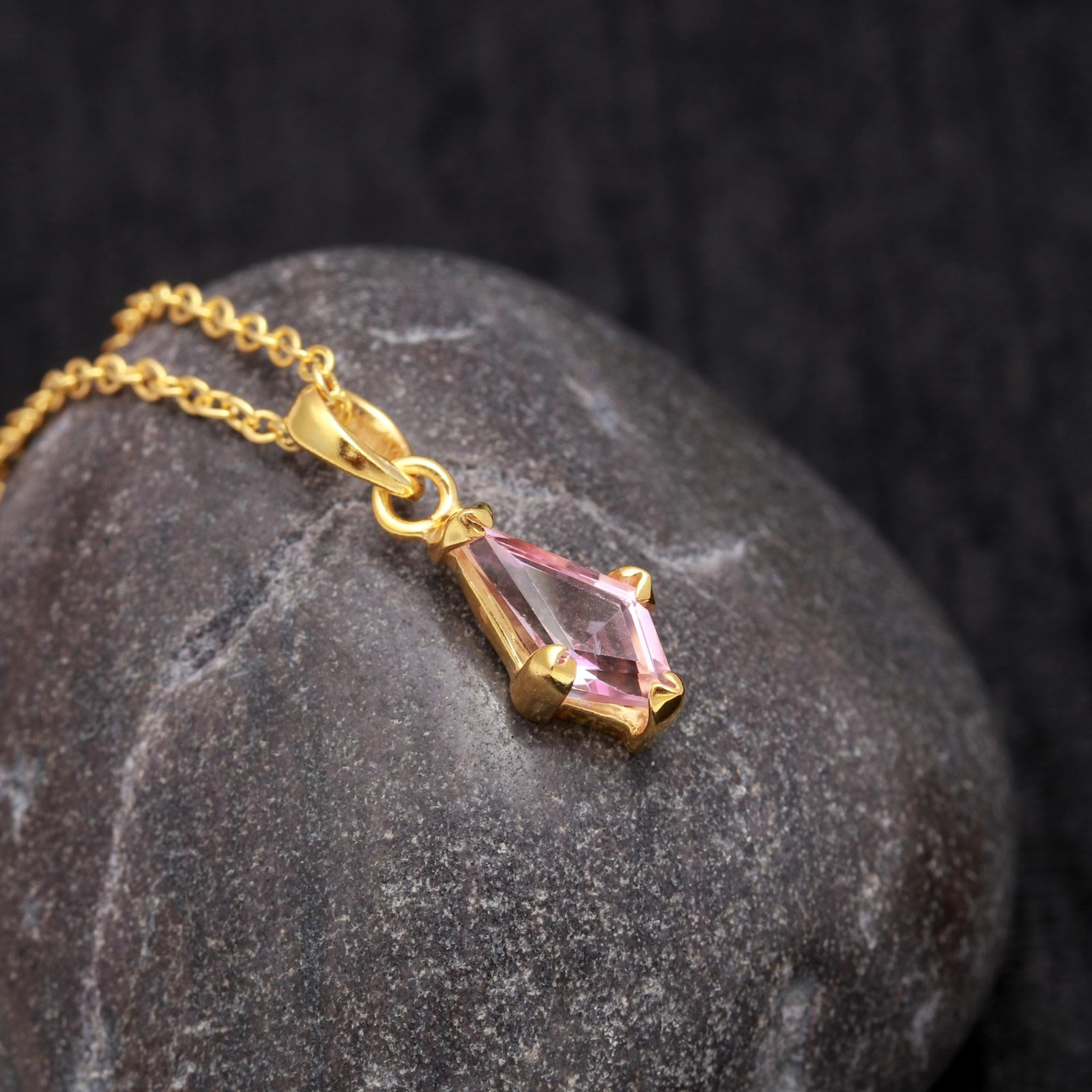 Natural Pink Topaz Kite Necklace Gold Fill 925 Sterling Silver Handmade Jewelry