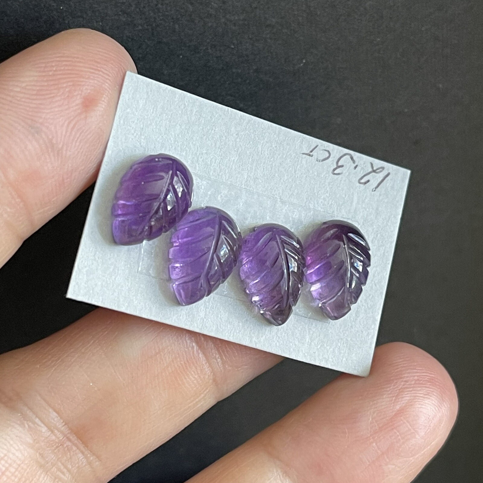 12.3ct 12x8x5mm 4pc Lot Purple Leaf Carved Flat Back Amethyst Cabochons Gems