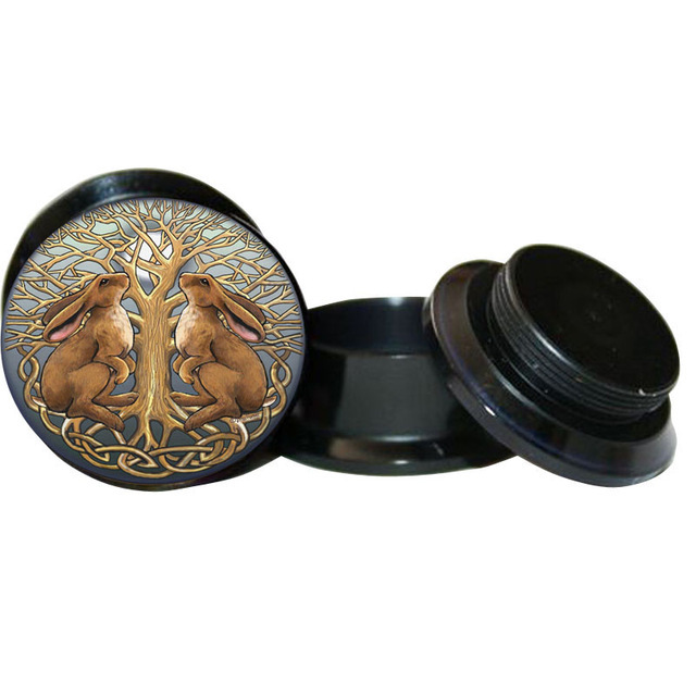 PAIR BUNNY RABBITS TREE Ear Gauges Ear Plugs Flesh Tunnel Acrylic SCREW 6g +