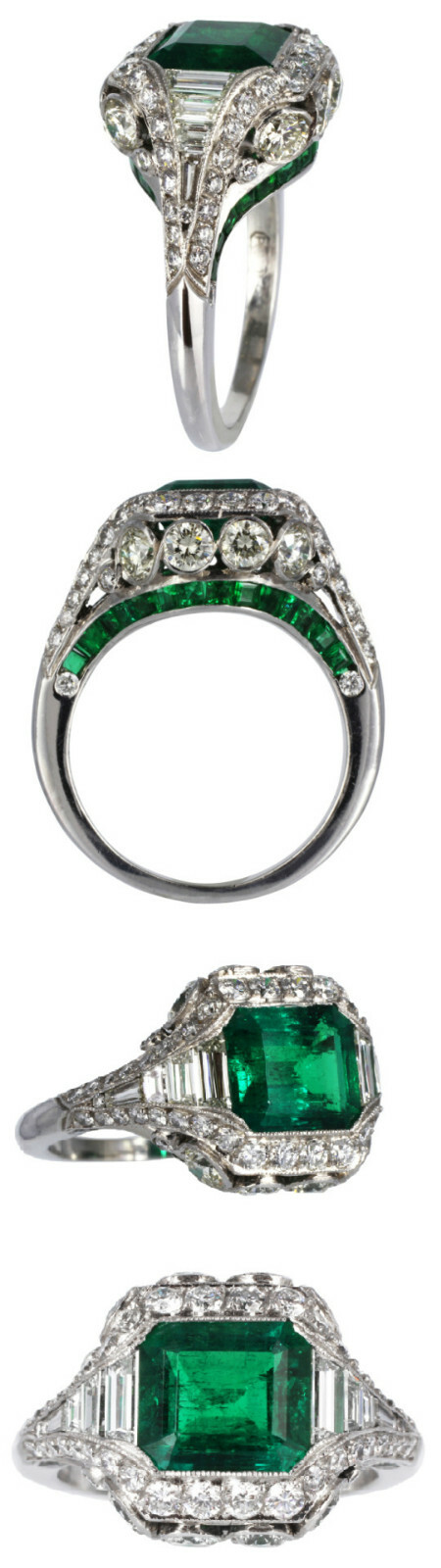 Elegant 2.29CT Forest Green Colombian Emerald & Old Mine Cut CZ Art Deco Ring