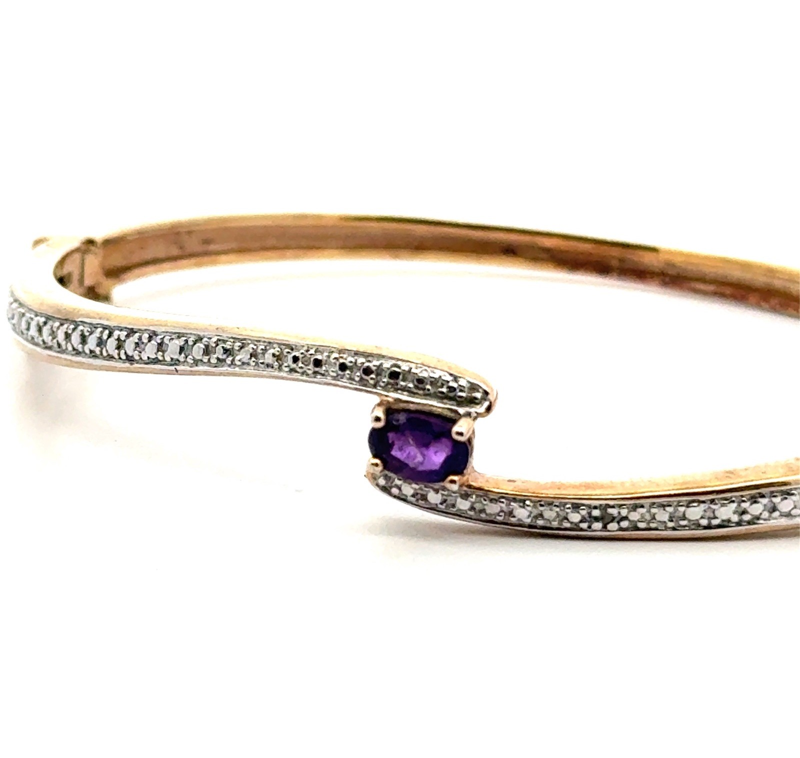 7″ Ross Simons 925 Gold Vermeil Hinged Amethyst Bangle Bracelet, 13.0g