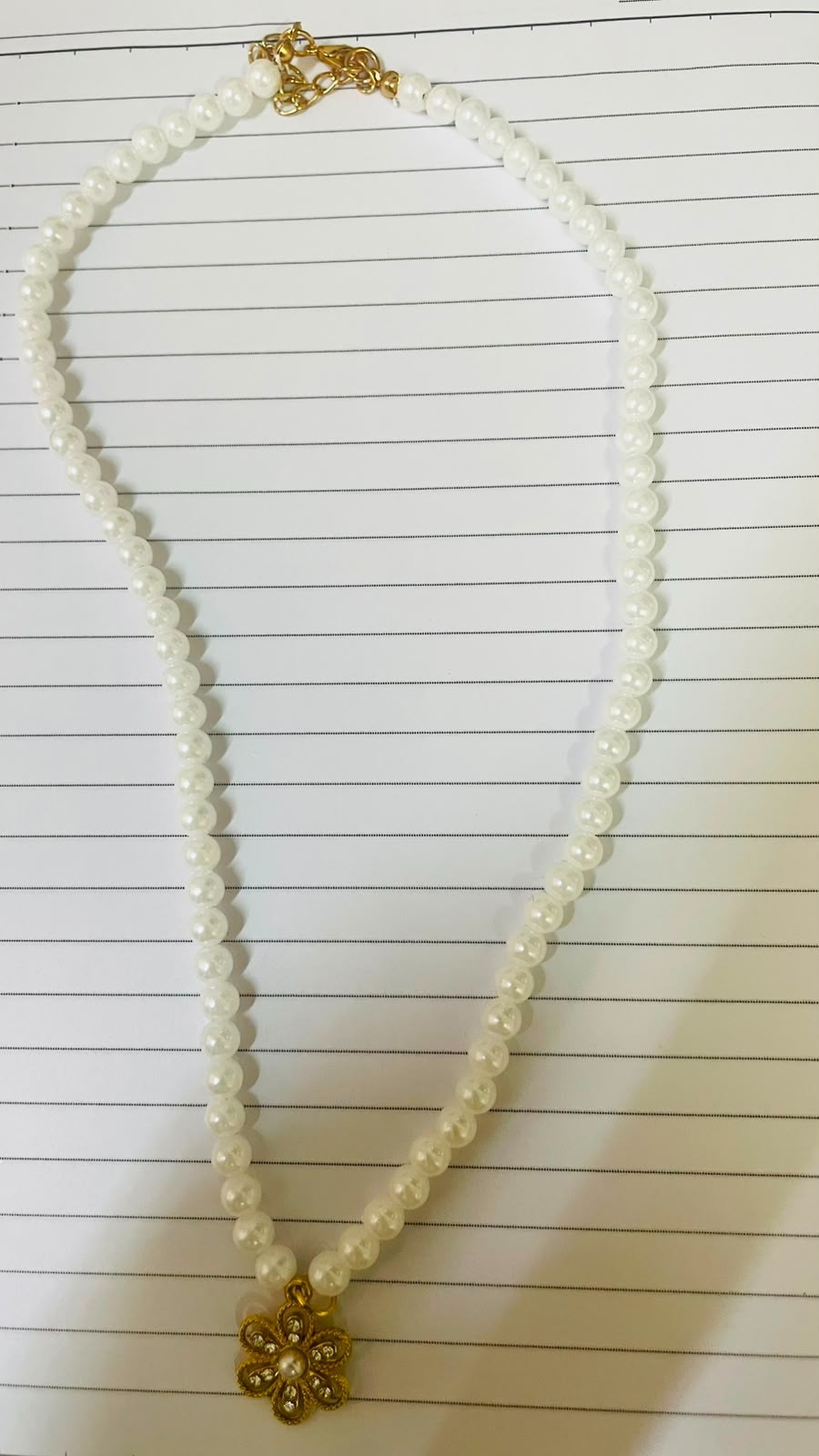 Faux Pearl Beaded Necklace Gold Tone Flower Pendant Vintage Jewelry Gift Women