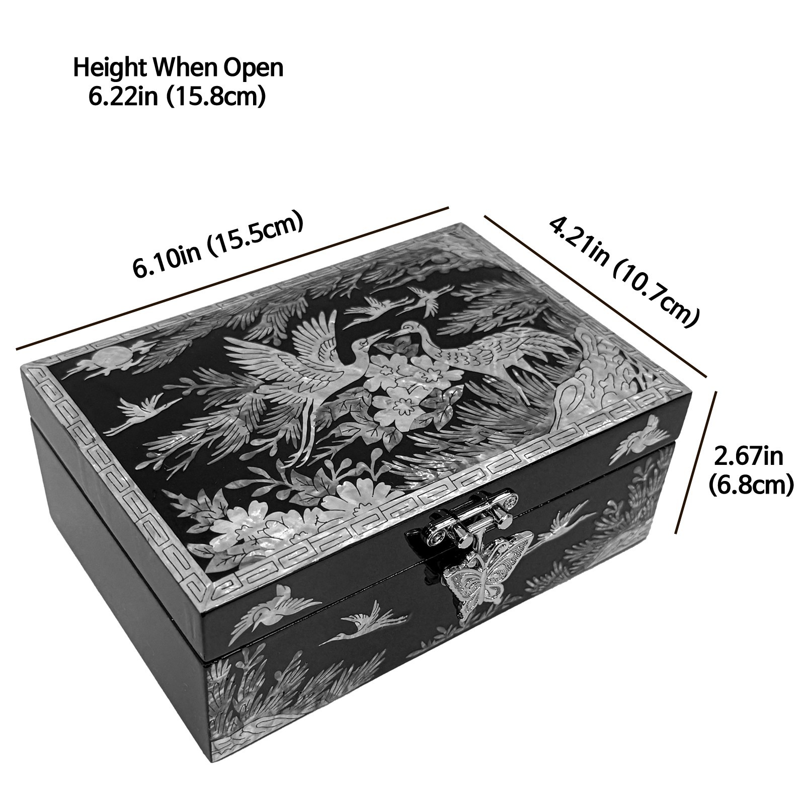 Korea Traditional Mother of Pearl Jewelry Box Crane Design wood trinket box
