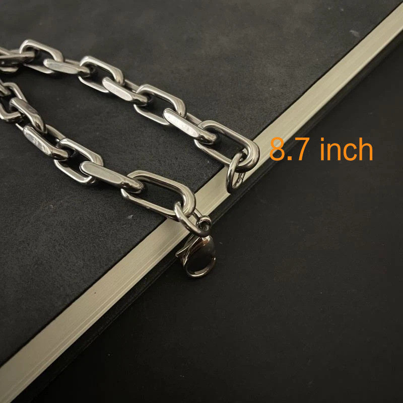 8mm Wide Pure Titanium Flat O-Chain Bracelet Men Women Chain Anti Allergy 8.7″