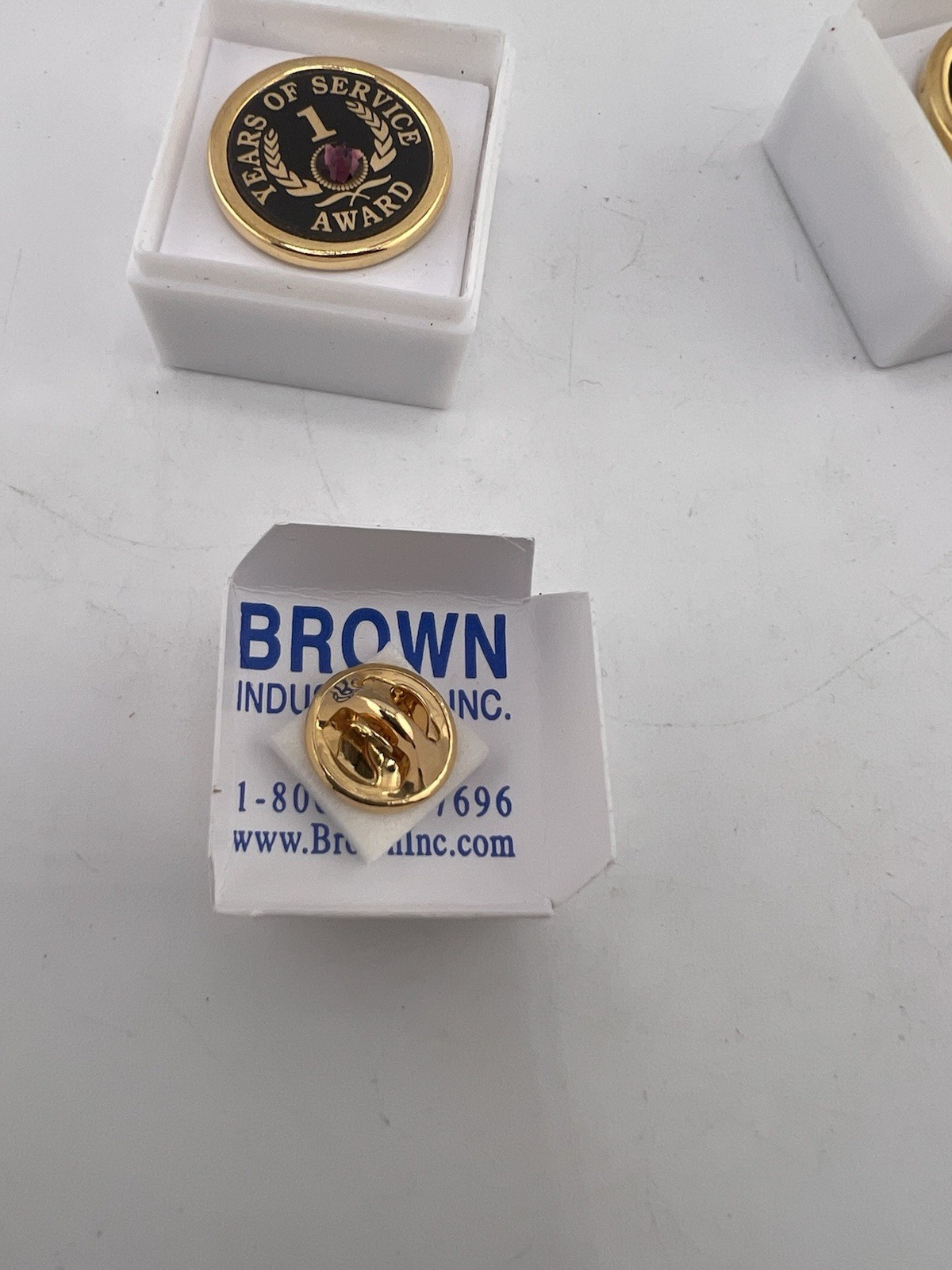 Brown Industries 1,4,5 Years Of Service Award Blue/Green/Purple Rhinestone Pins