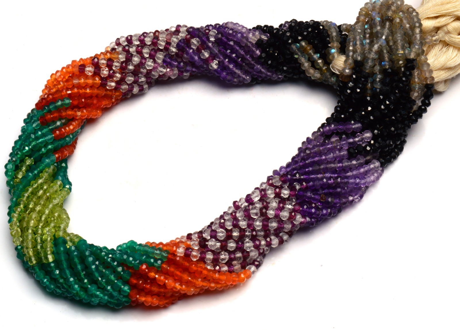 Natural Mix Gemstones Micro Faceted 3MM Approx. Rondelle Beads Strand 14″