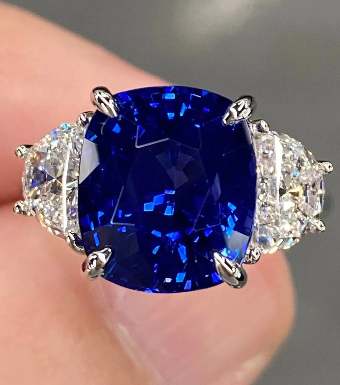 6.00 Ct Certified Cushion Shape Natural Blue Diamond Ring VVS1 White Gold Finish