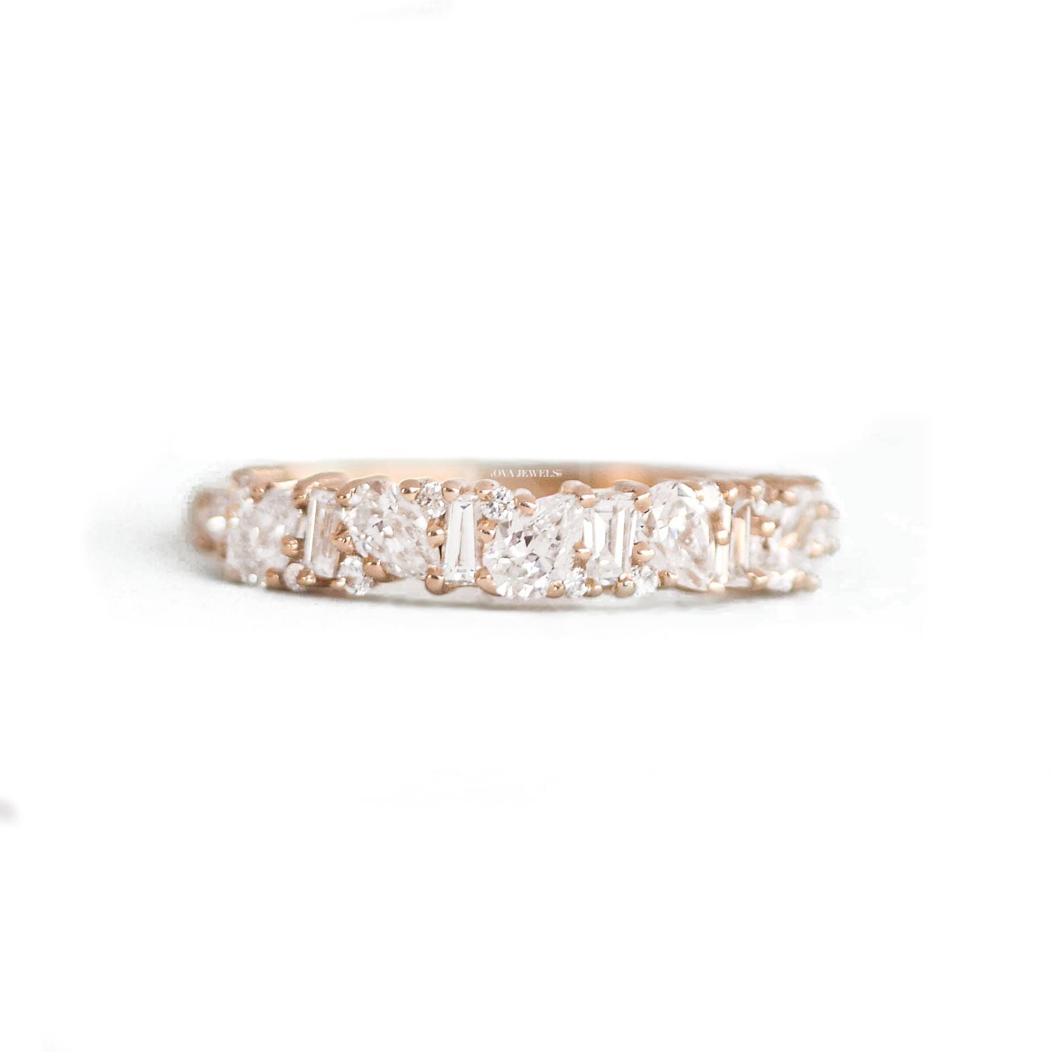 0.49 CT Pear Cut Half Eternity Moissanite Wedding Band 14K Yellow Gold Plated