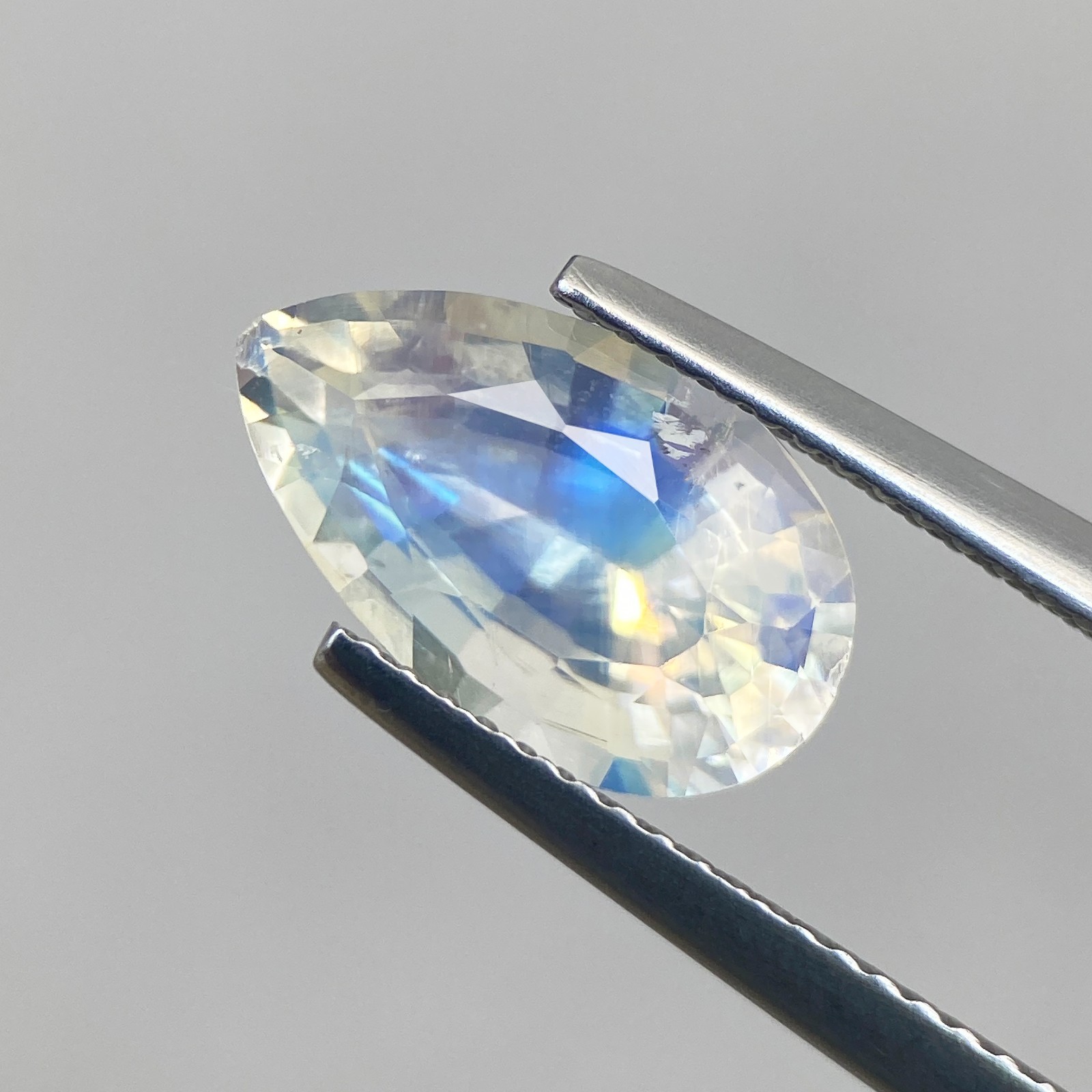 3.17ct Rainbow Moonstone Natural Blue Sheen Pear Cut Gem From Madagascar