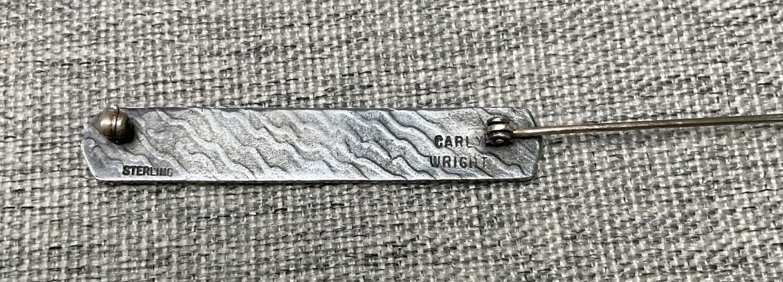 Carly Wright Sterling Silver Enamel Green Wave Landscape Bar Pin Brooch Signed