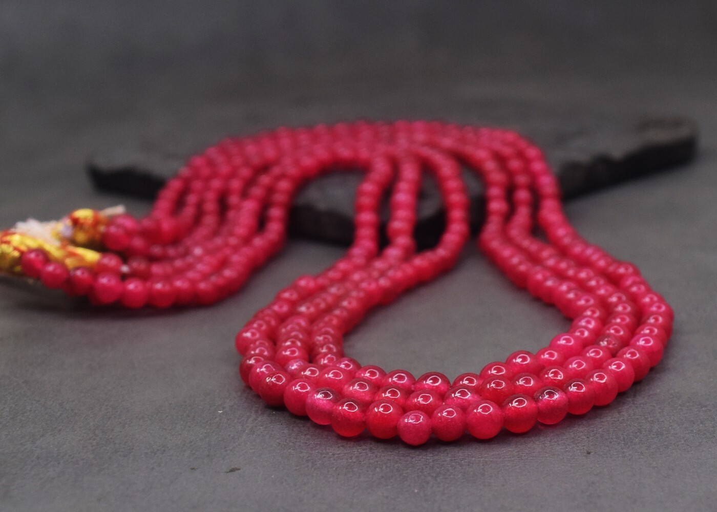 Enhanced 218.00 Cts 3 Strand Ruby Round Shape Beaded Gorgeous Necklace SK19E520