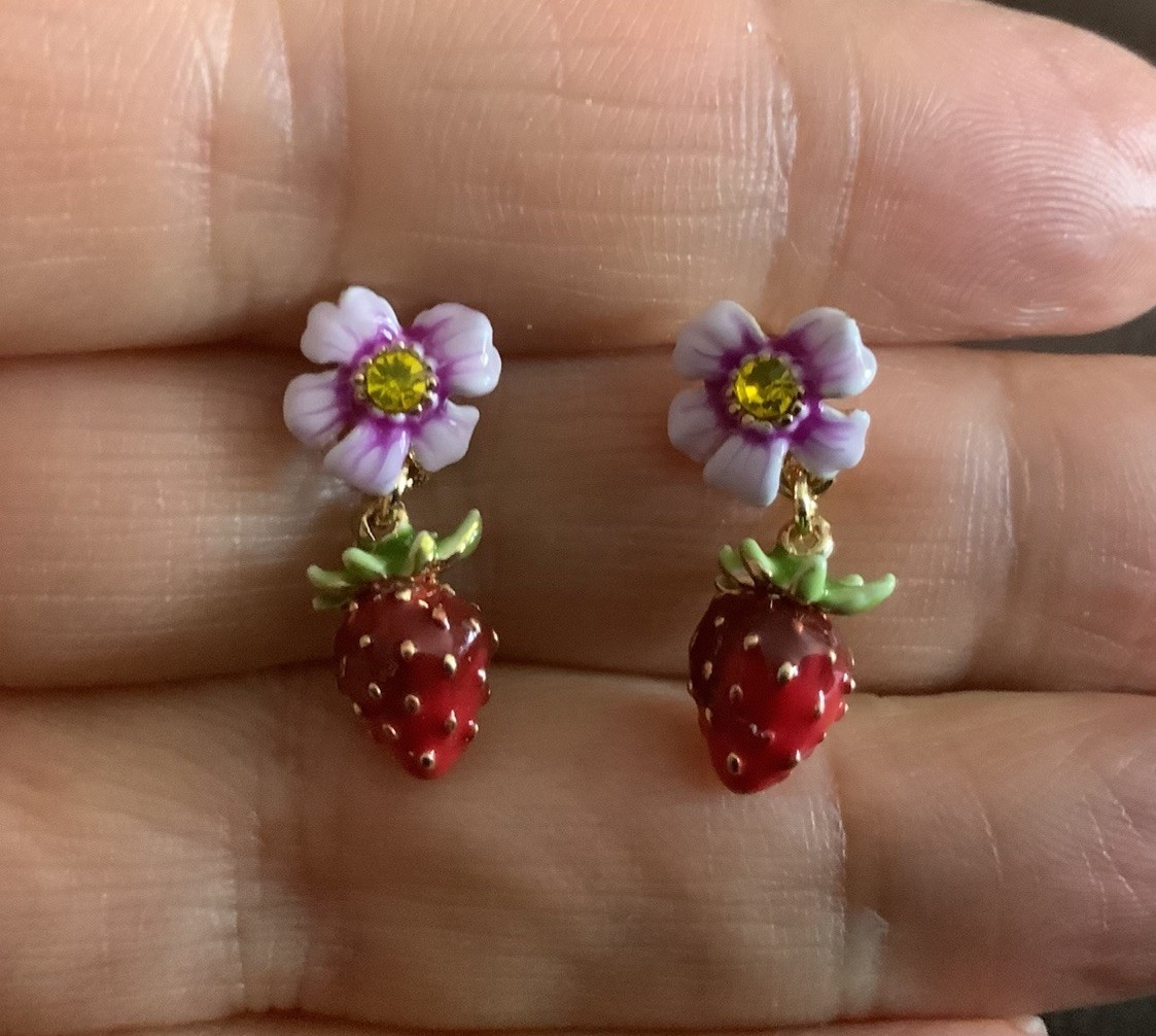 Strawberry Flower Earrings Enamel Stud Gold Blossom French Designer Kate Spade