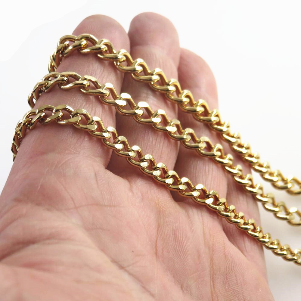 Woman Man 2-9mm Stainless Steel Gold Plated Curb Cuban Chain Necklace Link