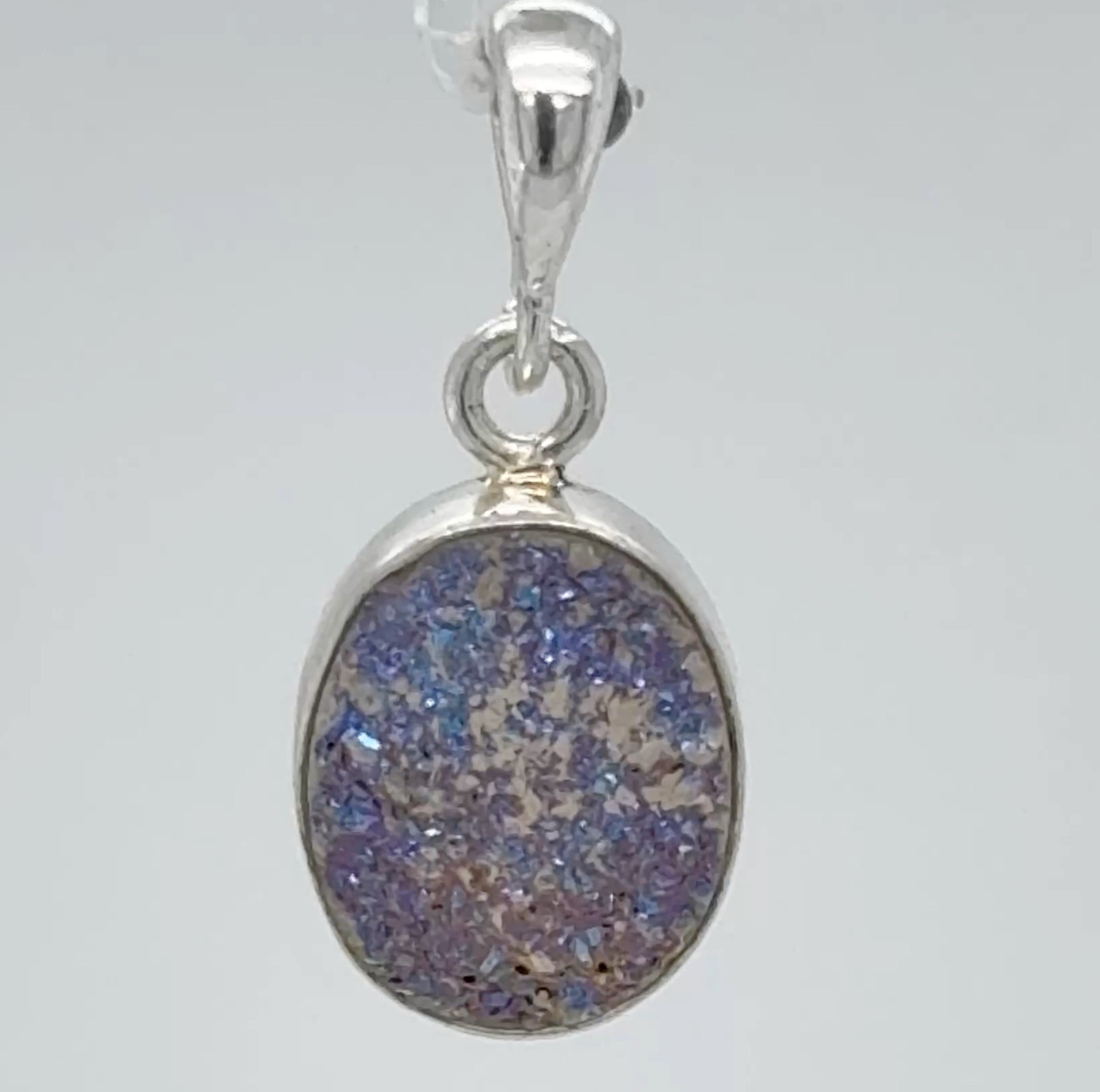 Oval Purple DRUZY DRUSY Druse QUARTZ Pendant – 925 STERLING SILVER Necklace #48