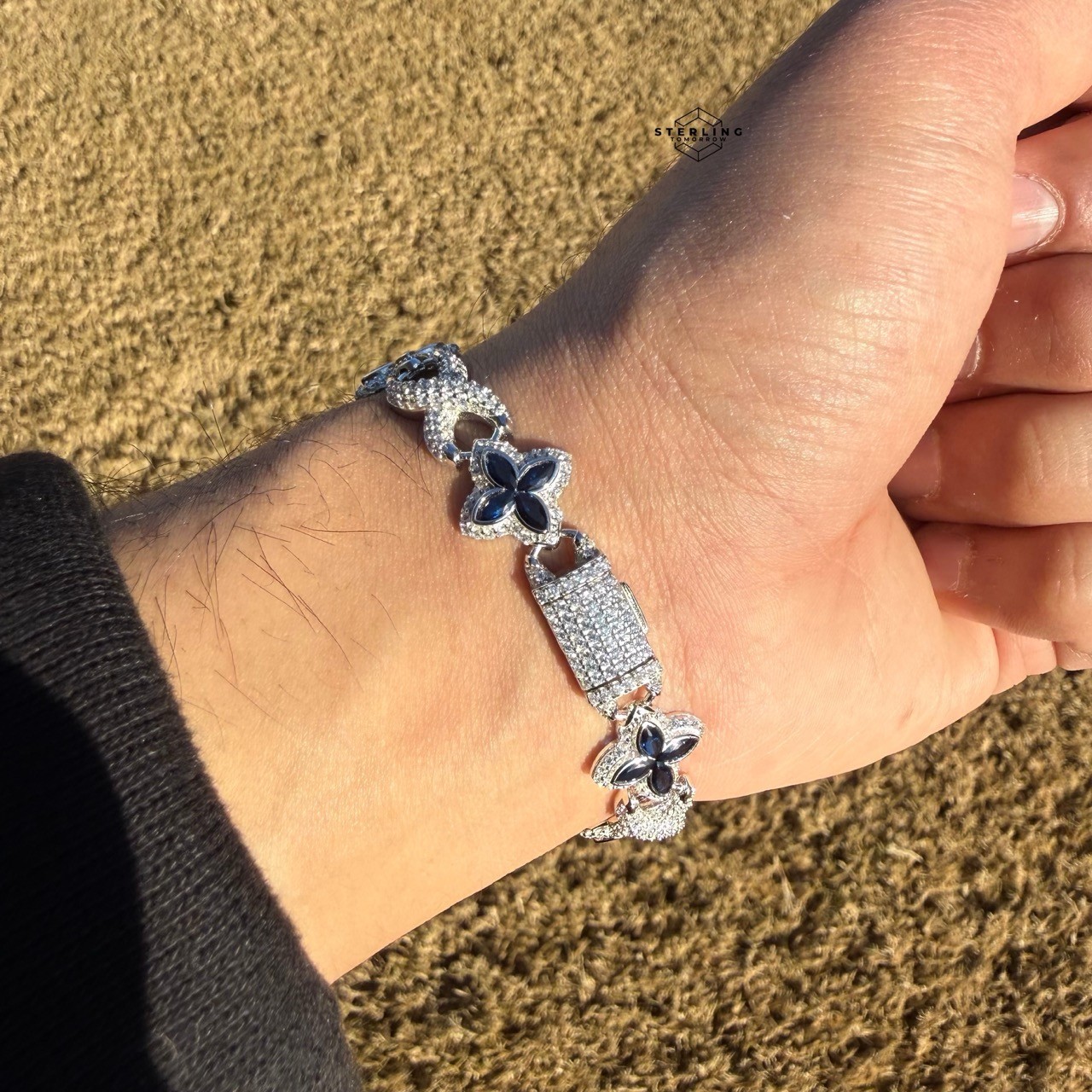 925 Sterling Silver Blue Marquis Infinity Bracelet 14mm 8″ Hip Hop Bling Mens