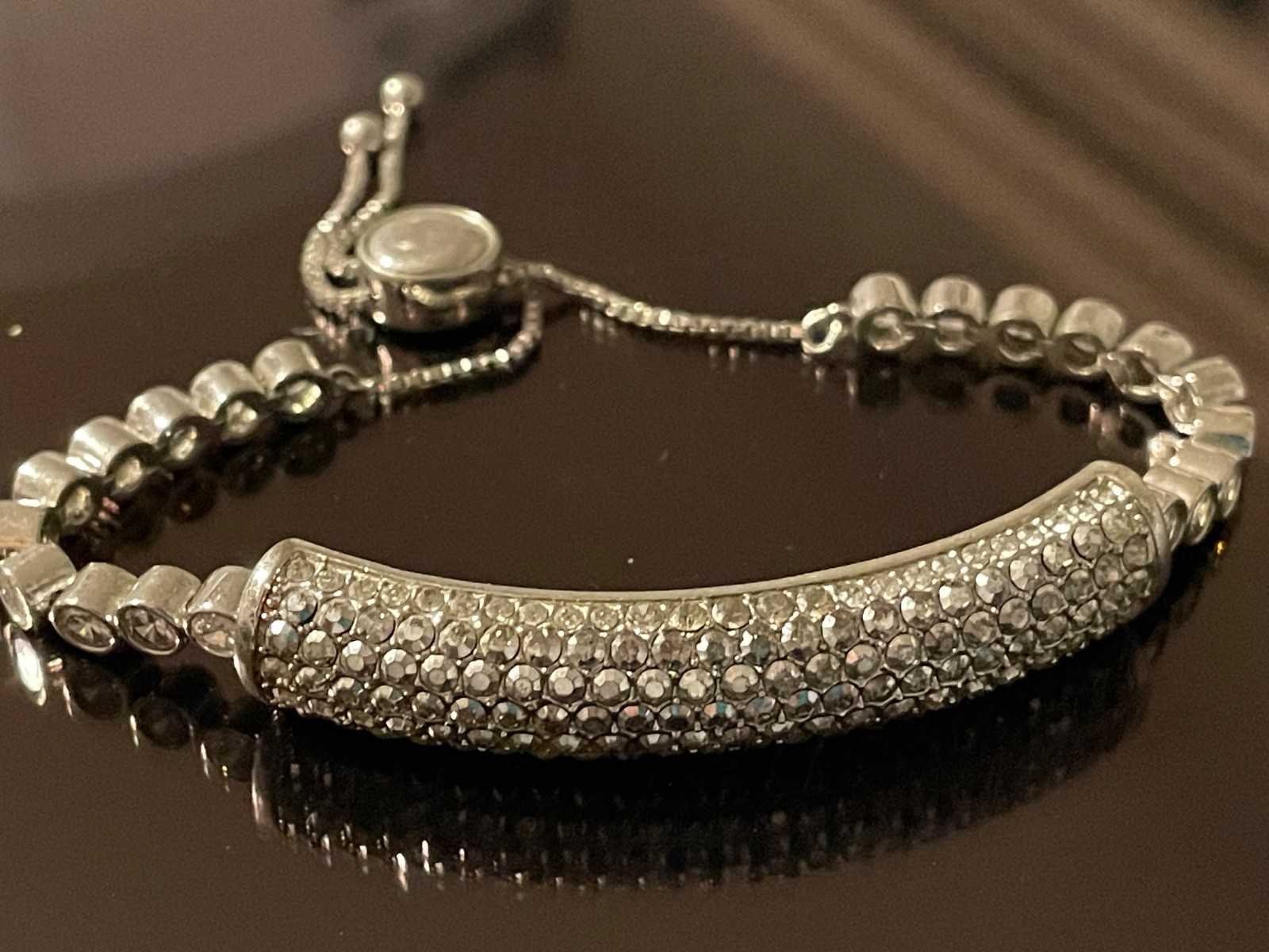 Vintage Signed JB Joan Boyce silver tone statement crystal bling bracelet slide