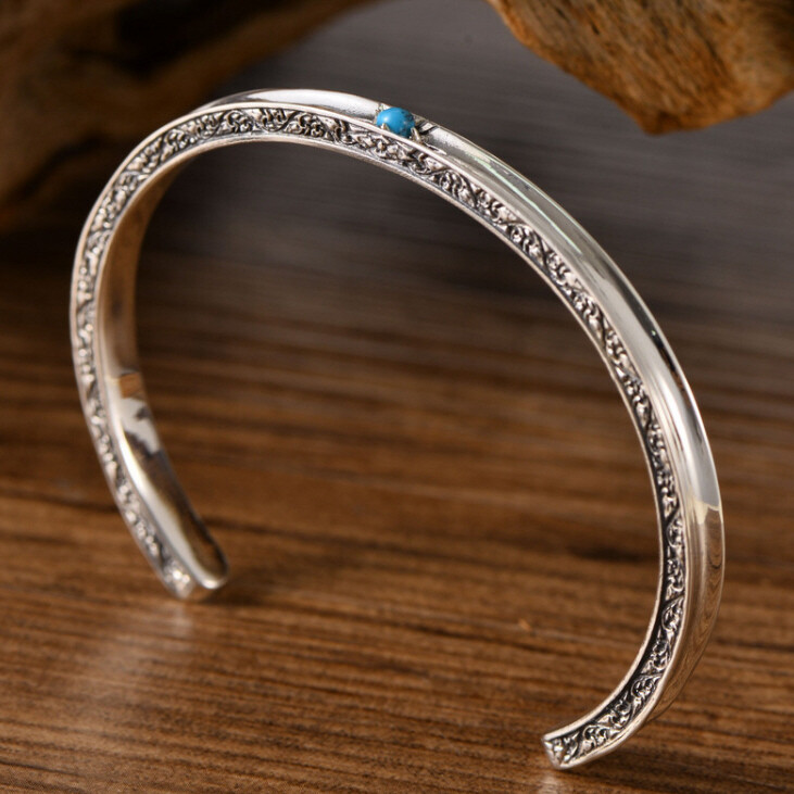I01 Sterling Silver 925 Bangle with Small Turquoise