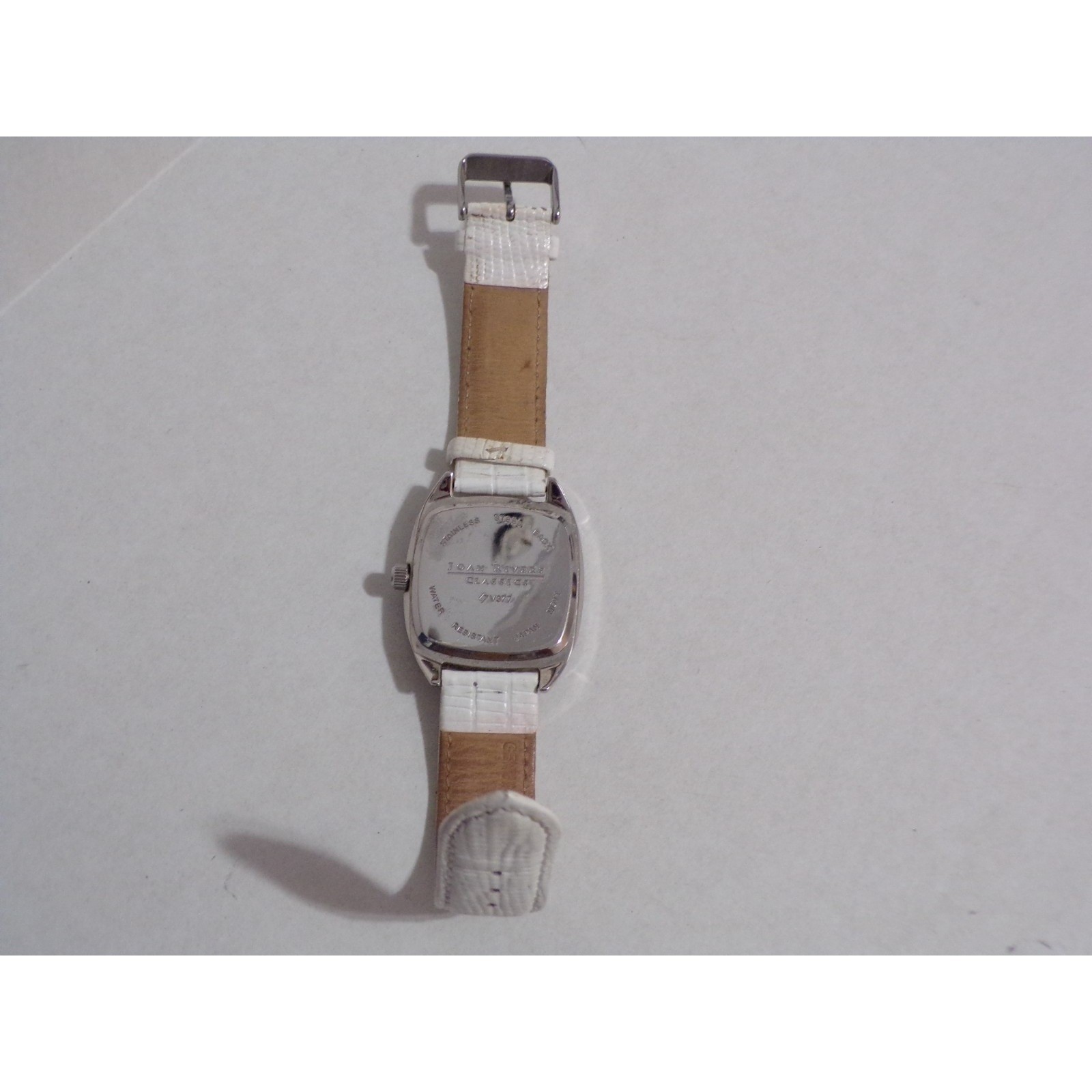 Joan Rivers Classics V377 White Band Silver Tone Gem Stones Sq Date Womens Watch