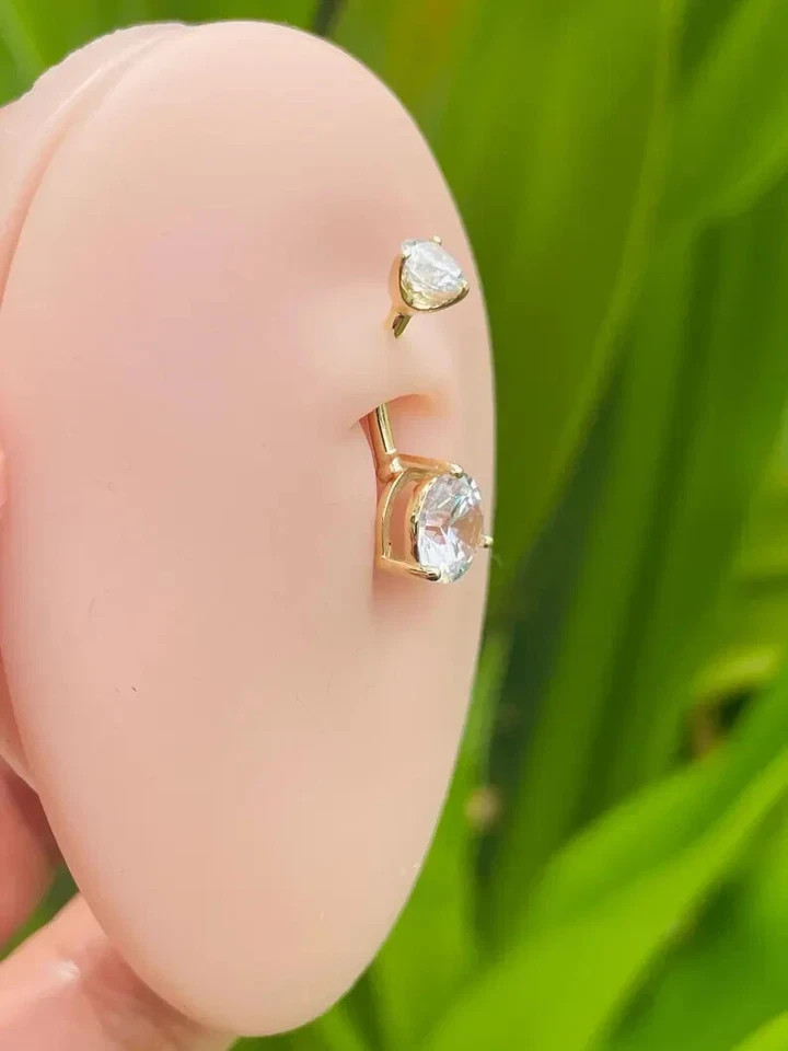 2CT Round Cut Lab-Created Diamond Navel Belly Button Ring 14K Yellow Gold Plated
