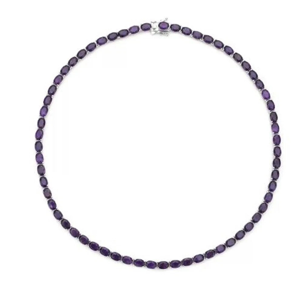 20TCW Oval Cut Lab Created Amethyst Tennis Necklace 925 Sterling Silver