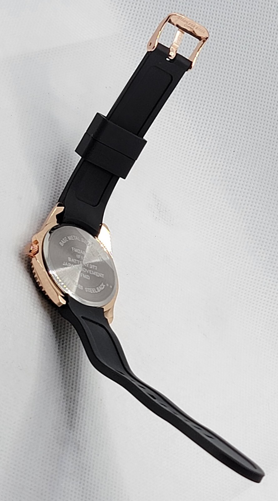 Ladies Casual Sport Trendy Round Rose Gold Tone Black Poly Band Analog Watch I9