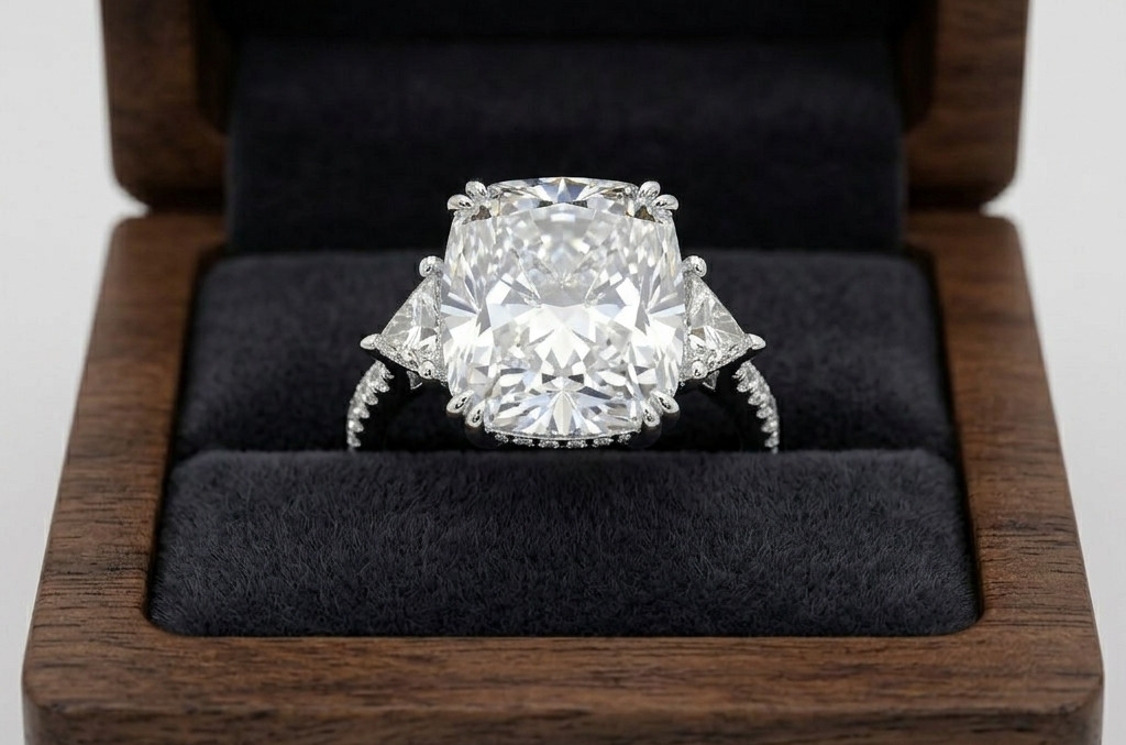 8.00 Ct Certified Cushion Cut White Natural Diamond Ring VVS1 White Gold Finish