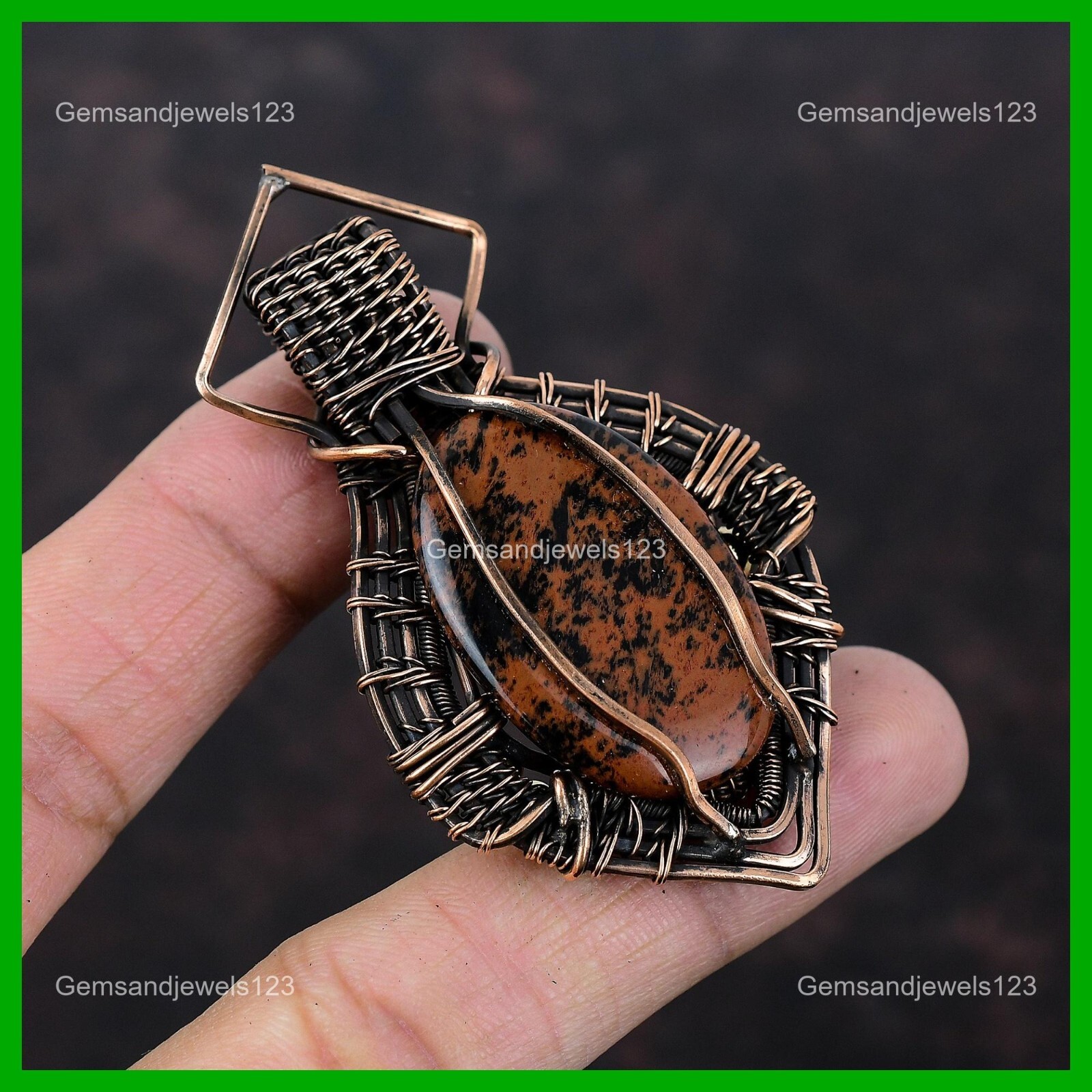Copper Mahogany Obsidian Stone Handcrafted Wire Wrapped Birthday Pendant Jewelry