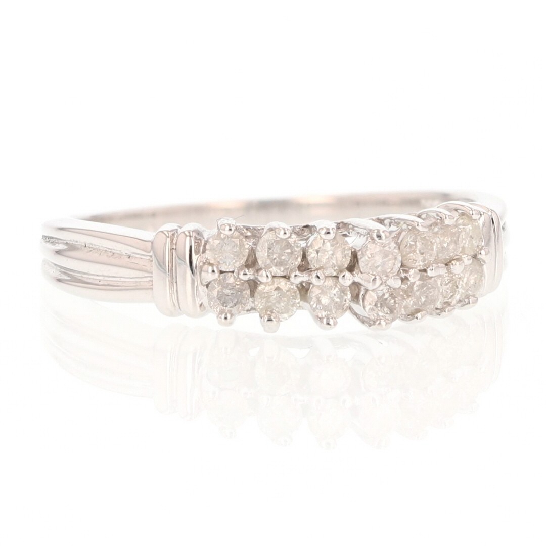 .38ctw Round Diamond Double Row Pyramid Ribbed Band Ring 10k White Gold Size 9