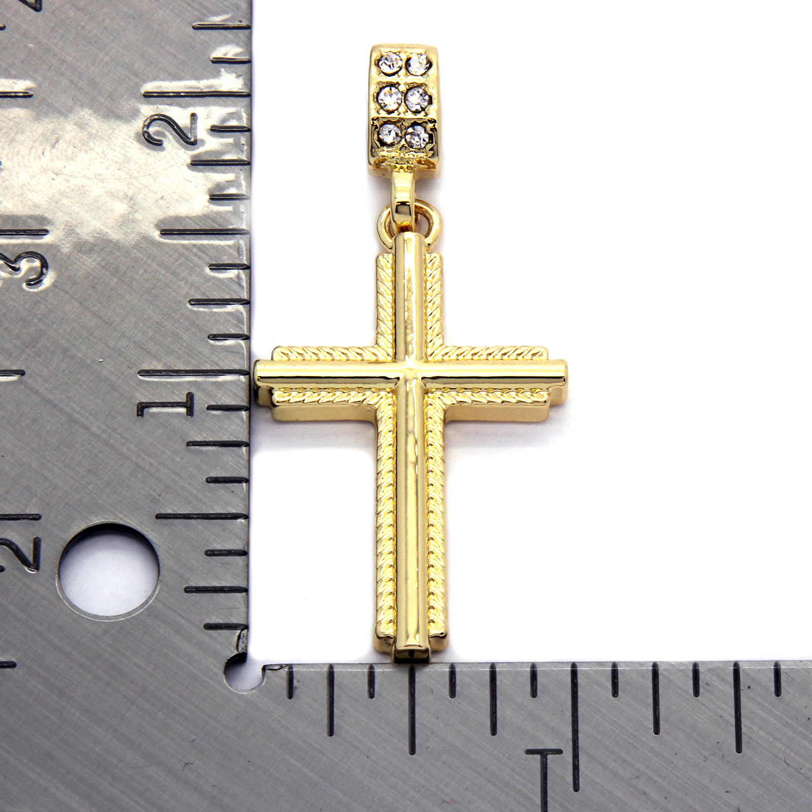 14k Gold Plated Braided Cross Pendant 24″ Figaro Necklace Chain Cubic Zirconia