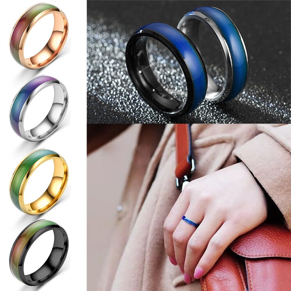 Stainless Steel Non-Tarnish Color Changing Mood Ring Temperature Women Men R48