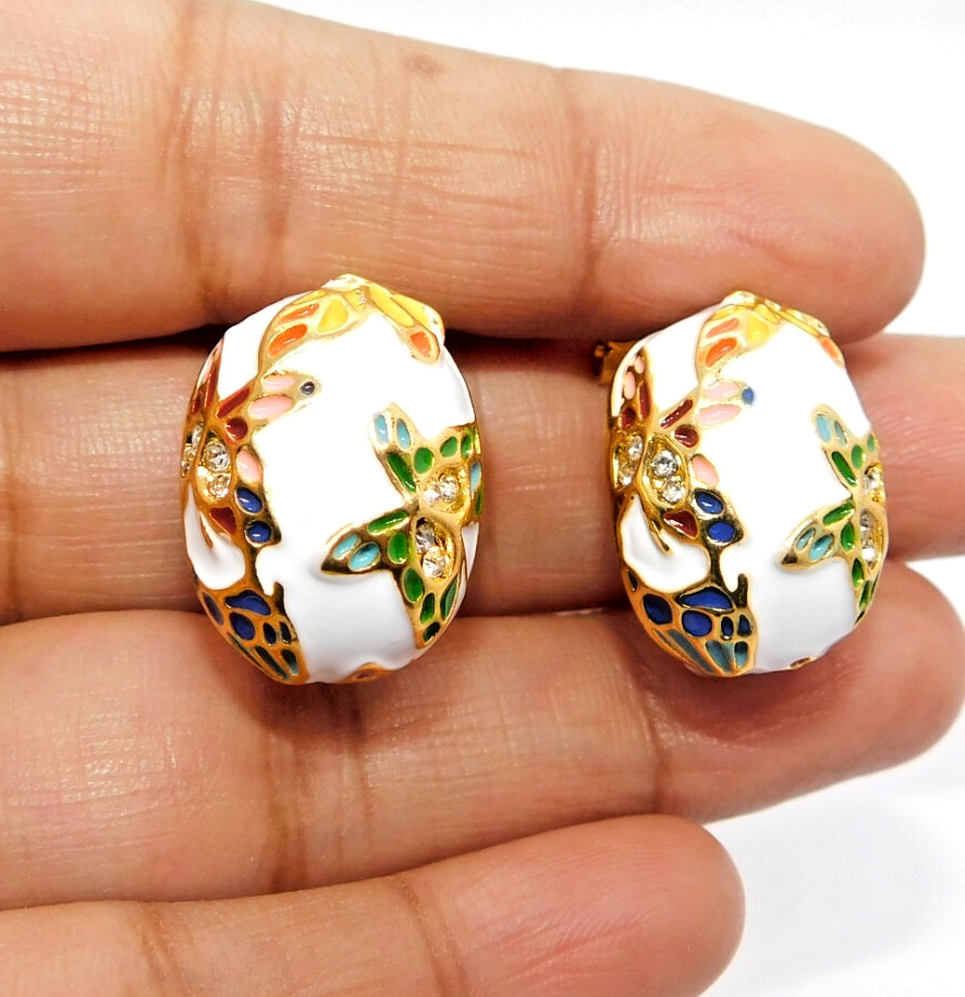 Colorful Butterfly Pendant Necklace and Earrings Set Gold Plated Enamel Jewelry