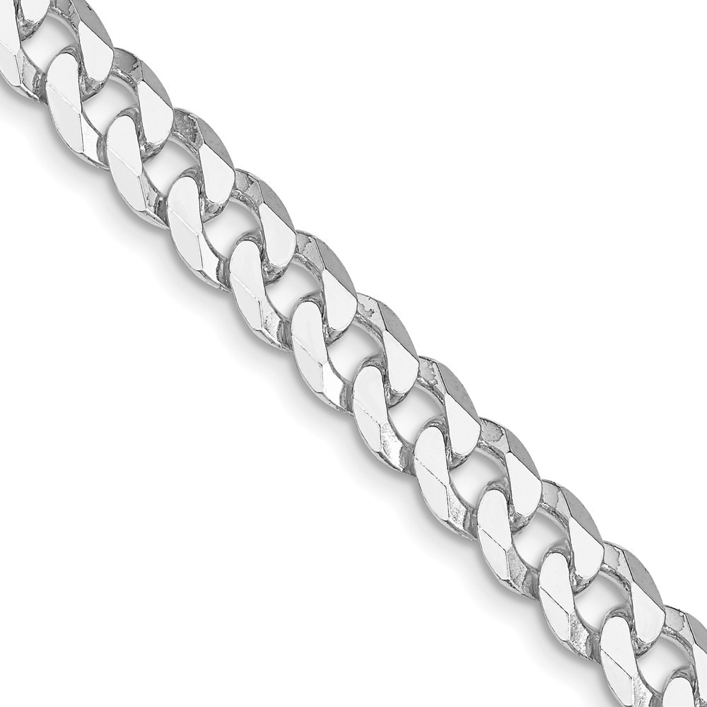 925 Sterling Silver Rhodium-plated 7mm Beveled Curb Chain Necklace 26″